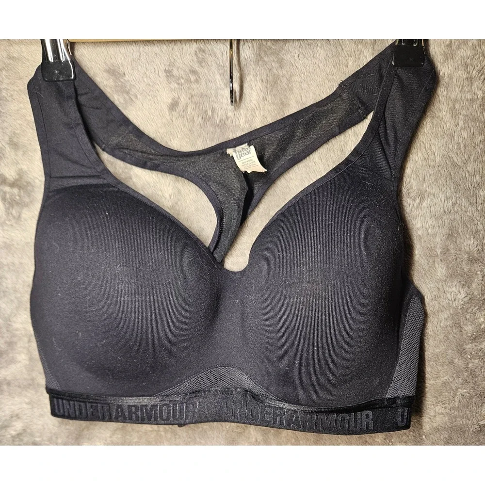 Under Armour Sports Bra 34C Black HeatGear Compression Racerback Wireless NT38